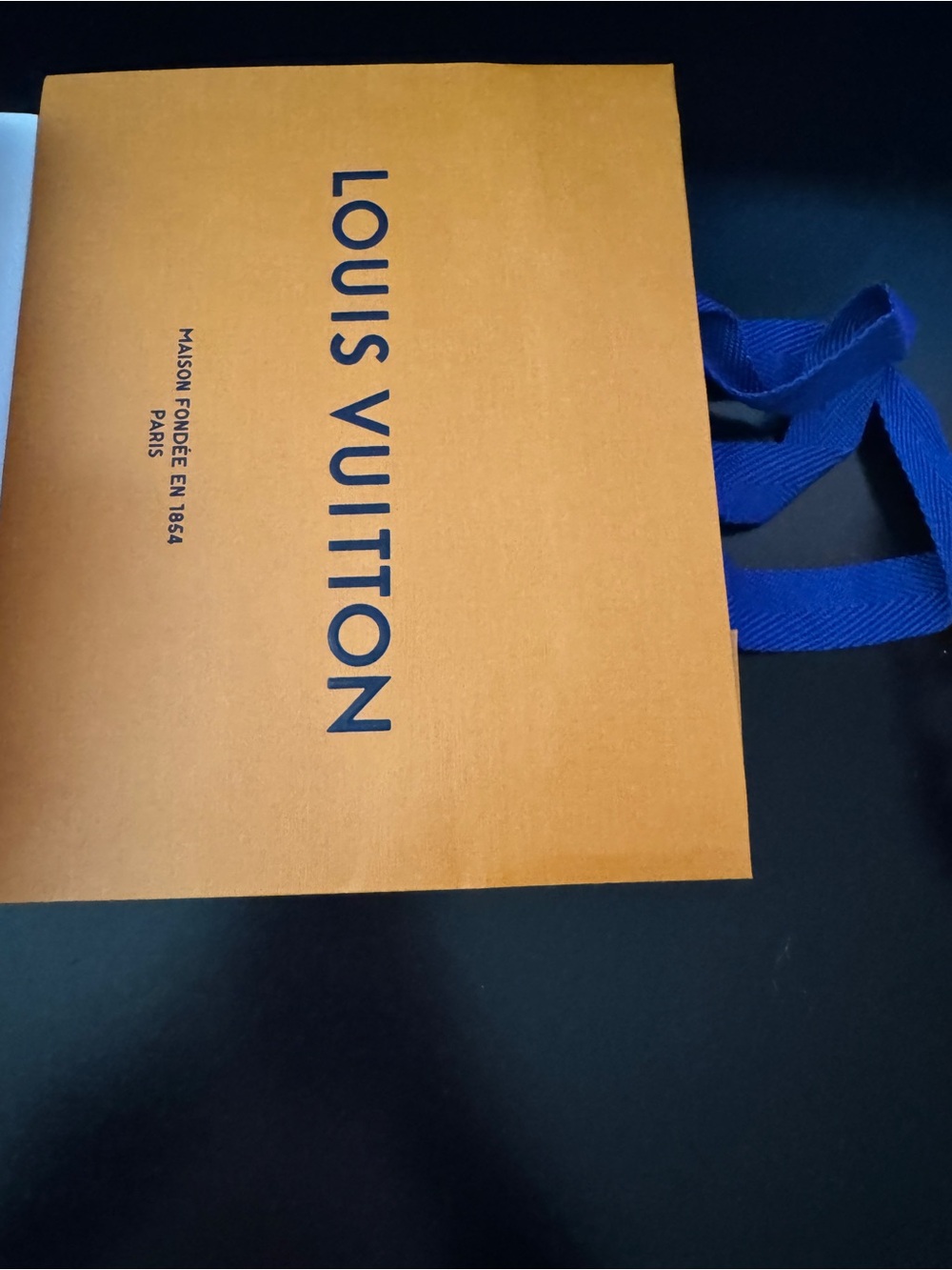Louis Vuitton Orange Gift Bag with Blue Ribbon Handles